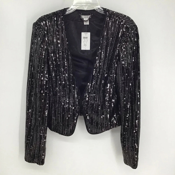 Cache Women’s Cropped Sequined Jacket Stretch Party Holiday NWT Size Large - Picture 2 of 11